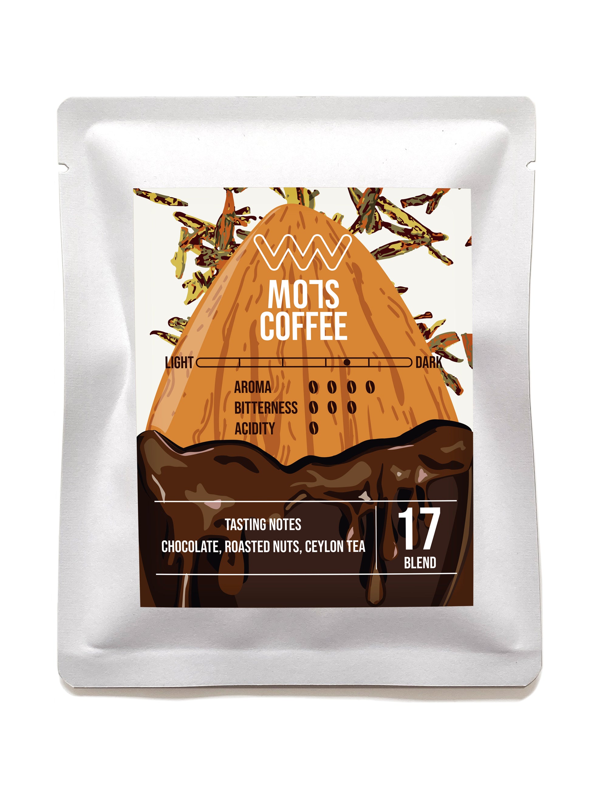 A steaming cup of MO7S No.17 coffee, boasting a medium-bodied richness with layers of chocolate and roasted nuts—hazelnut and almond. A subtle hint of Ceylon tea enhances its sweet, crisp consistency, while delicate floral accents add a refined touch. Each sip delivers a clean and refreshing finish, leaving a lasting sense of satisfaction.