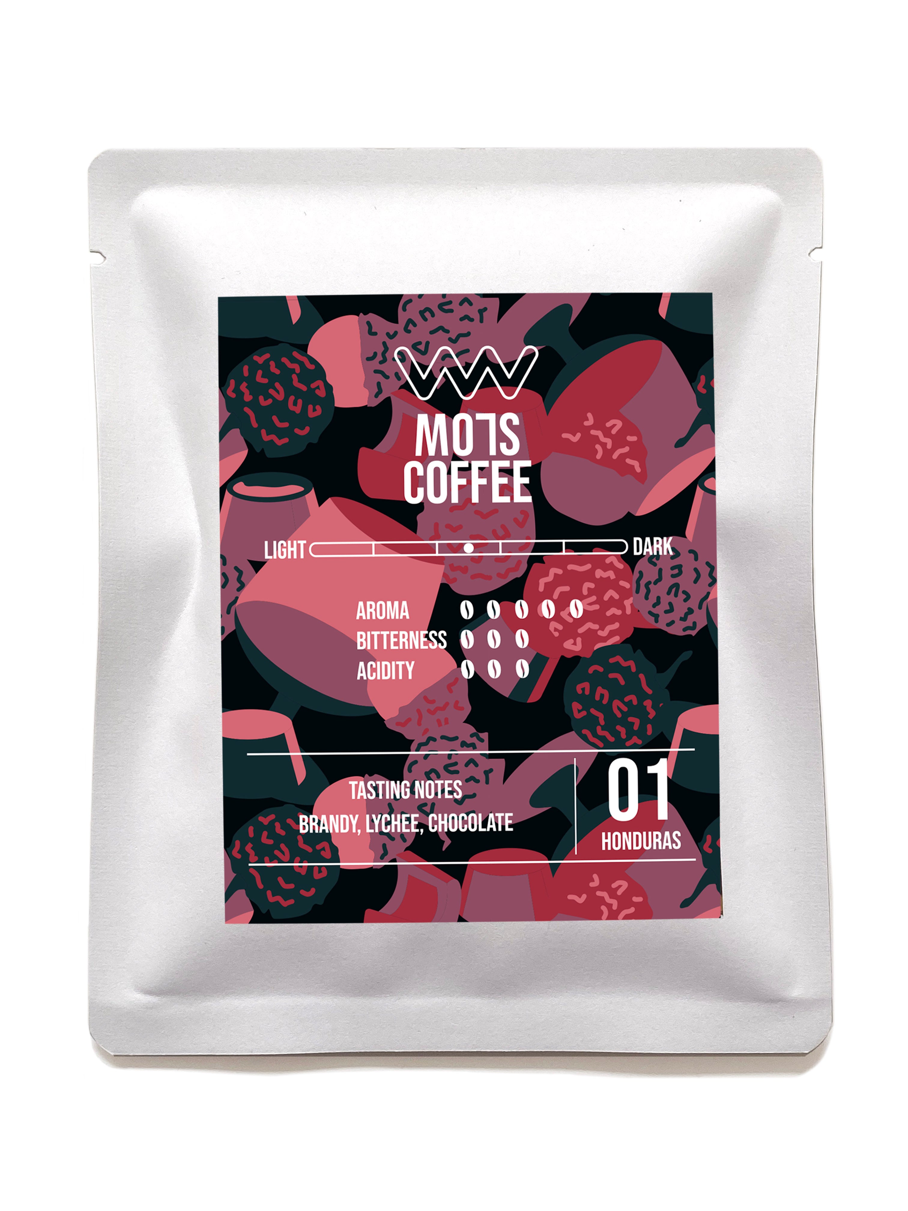 Steaming MO7S No.01 drip bag coffee with brandy and chocolate depth, finished with delicate lychee undertones.