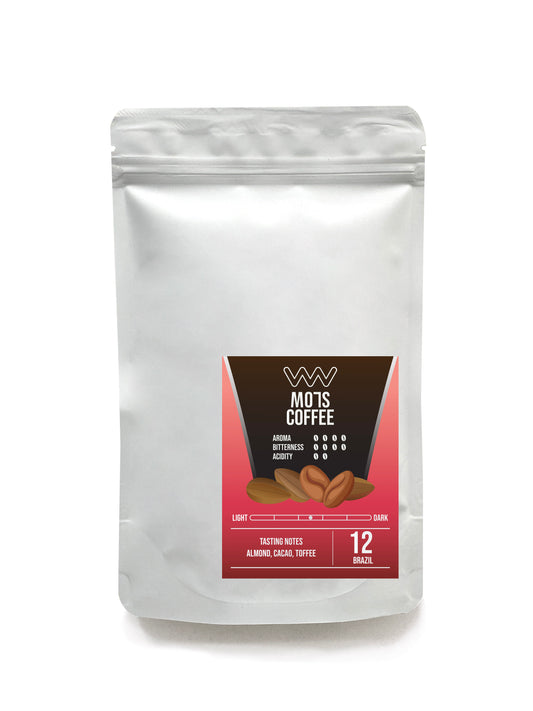 MO7S No.12 coffee—traditional Brazilian nuttiness meets smooth chocolate and delicate stonefruit hints.